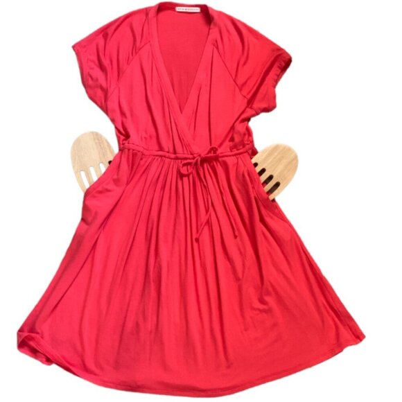 Robin Piccone Surplice Faux Wrap Dress/Beach Cover-up Orange-Red #119D - Picture 2 of 7